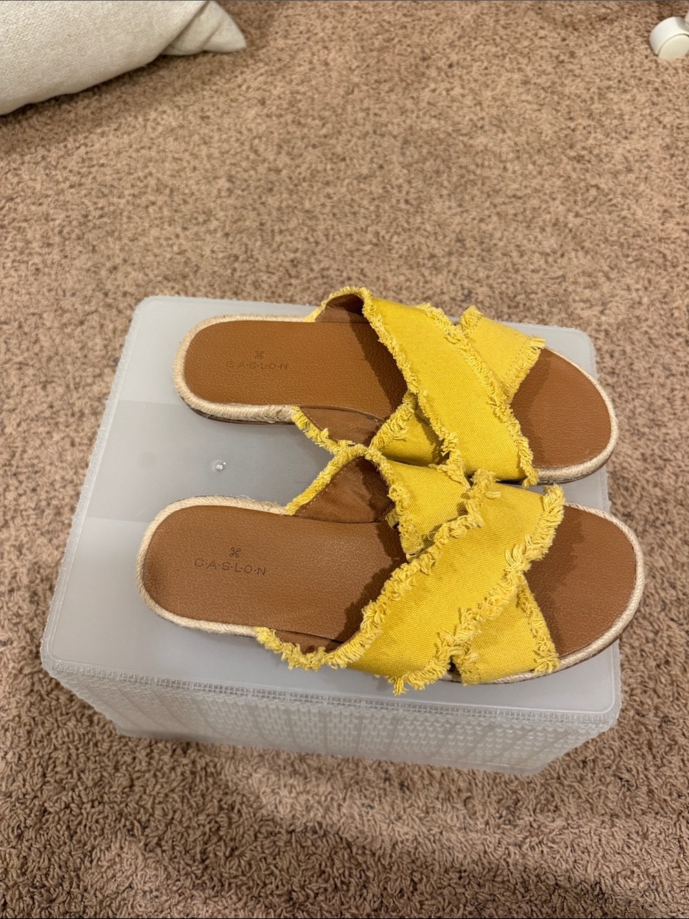 Caslon Yellow Frayed Crossband Slide Sandals